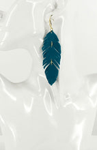 Load image into Gallery viewer, Turquoise Suede Feather Leather Earrings - E19-2693