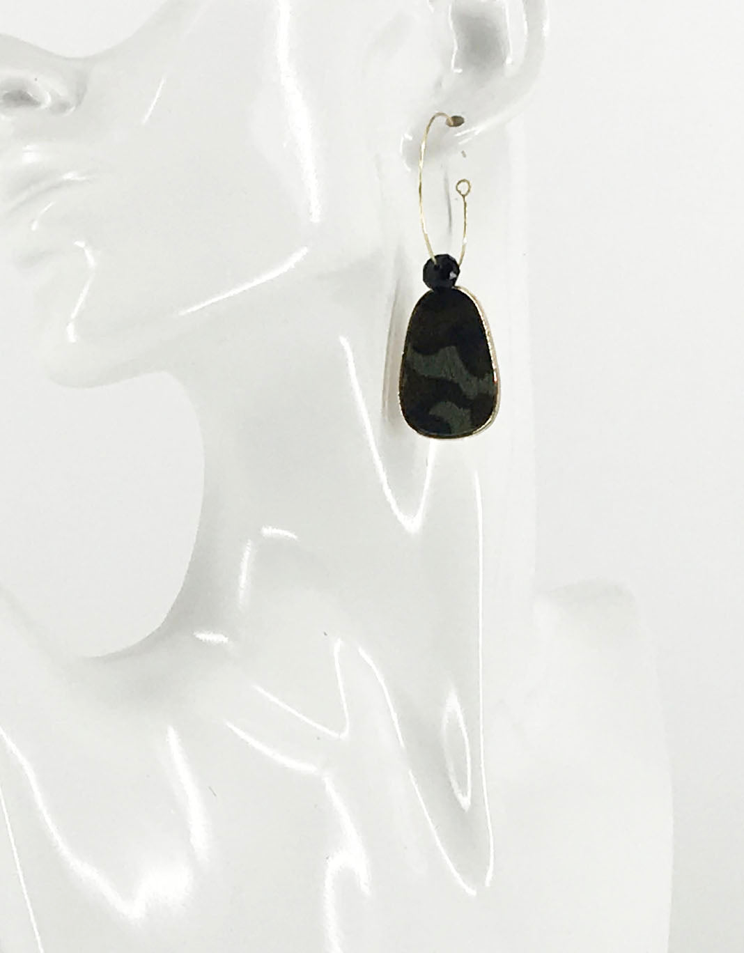 Hair On Camo Pendant Hoop Earrings - E19-2709