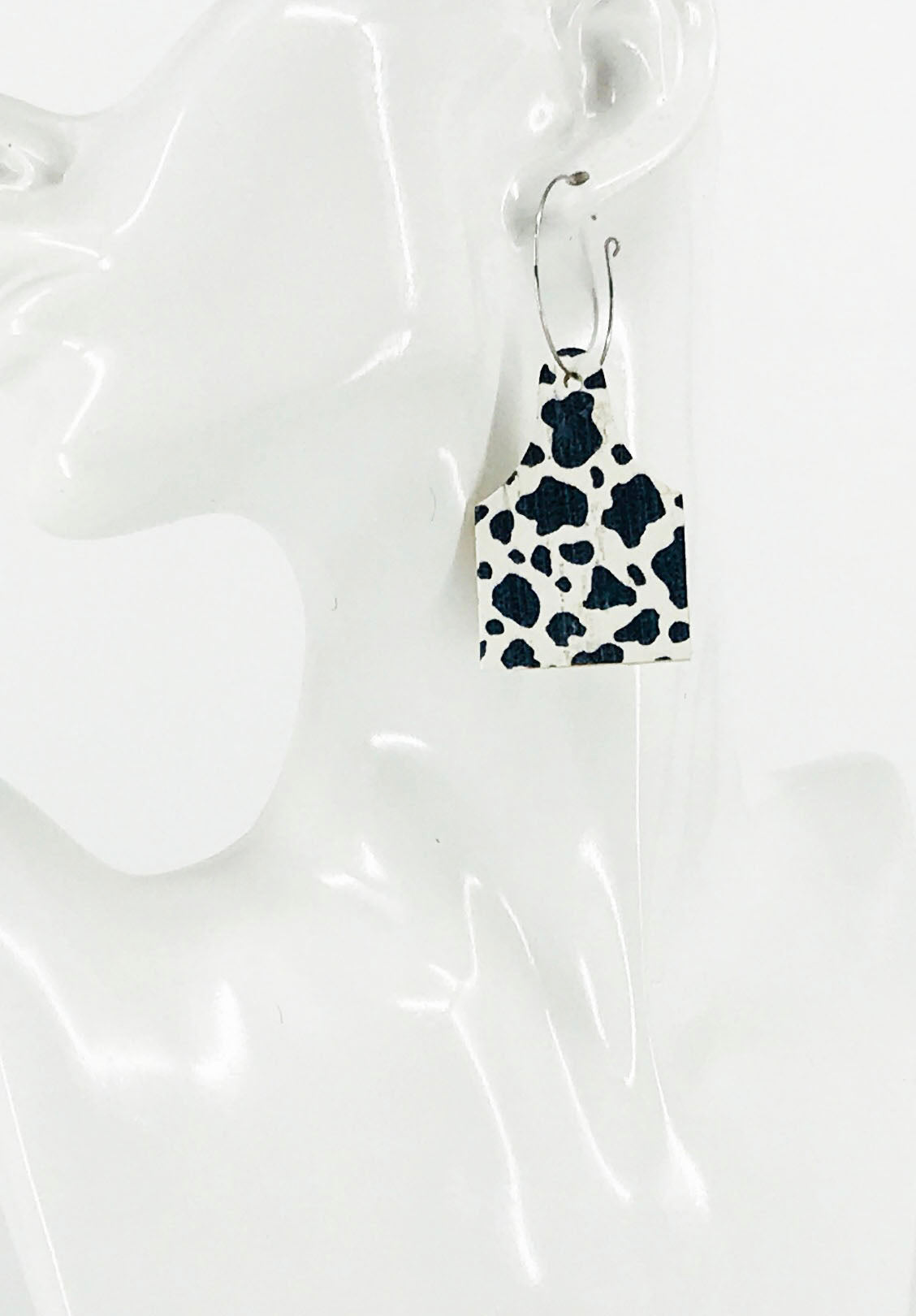 Genuine Cork On Leather Cow Tag Hoop Earrings - E19-2797