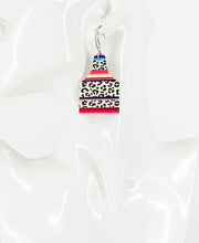 Load image into Gallery viewer, Cheetah Faux Leather and Natural Cork Cow Tag Earrings - E19-2801