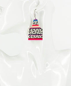 Cheetah Faux Leather and Natural Cork Cow Tag Earrings - E19-2801