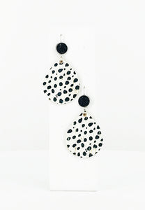 Faux Druzy and Black Cheetah Cork Leather Earrings - E19-2844