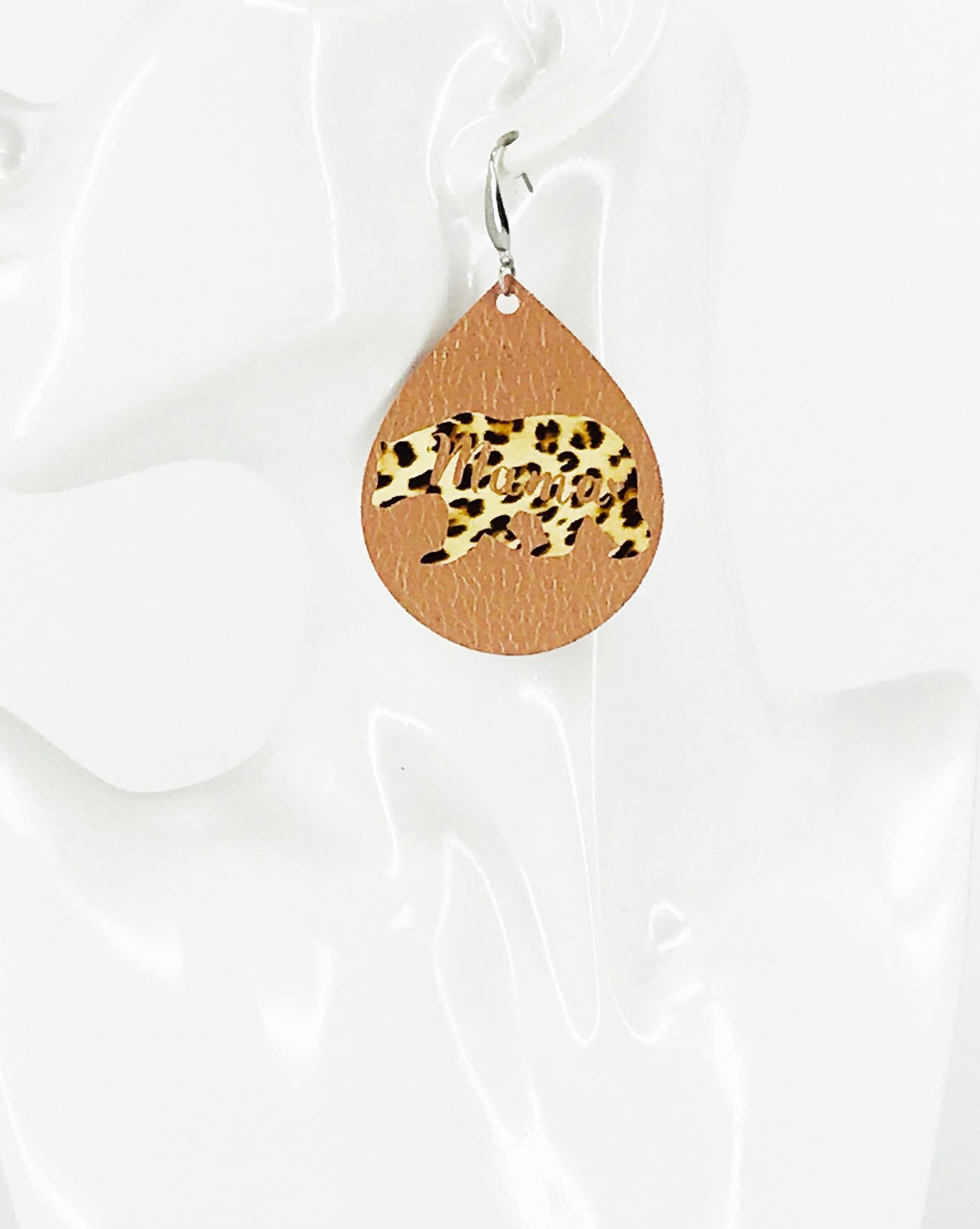 Rose Gold Mama Bear Faux Leather Earrings - E19-2851