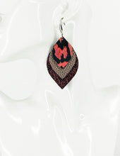 Load image into Gallery viewer, Maroon Leopard Faux Leather and Glitter Layered Earrings - E19-2855