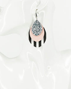 Layered Faux Leather and Chunky Glitter Earrings - E19-2860