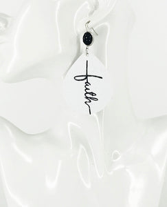 Faux Druzy and White Leather "Faith" Earrings - E19-2862