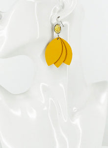 Faux Druzy and Mustard Yellow Leather Earrings - E19-2876