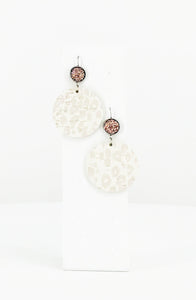 Rose Gold Druzy and Nude Leopard Leather Earrings - E19-2879