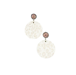 Rose Gold Druzy and Nude Leopard Leather Earrings - E19-2879