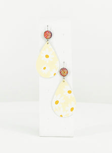 Orange Druzy and Daisey Faux Leather Earrings - E19-2881