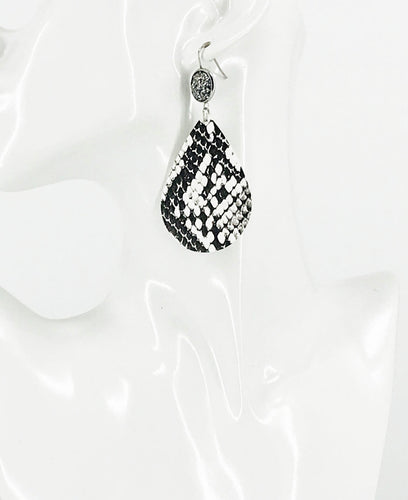 Gray Druzy and Snake Faux Leather Earrings - E19-2882
