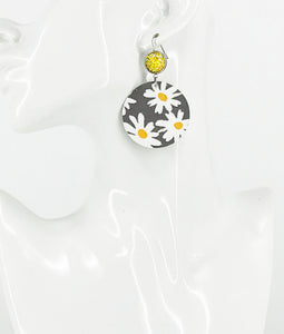 Yellow Druzy and Daisey Faux Leather Earrings - E19-2883