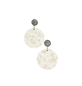 Gray Druzy and Nude Leopard Leather Earrings - E19-2885