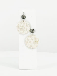 Gray Druzy and Nude Leopard Leather Earrings - E19-2885