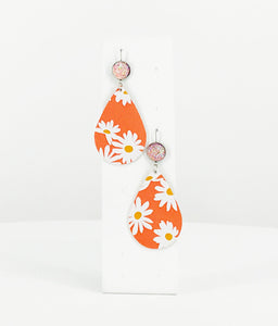 Coral Druzy and Daisey Faux Leather Earrings - E19-2889