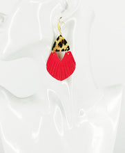 Load image into Gallery viewer, Cheetah and Coral Leather Fringe Earrings - E19-2894