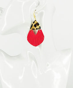 Cheetah and Coral Leather Fringe Earrings - E19-2894