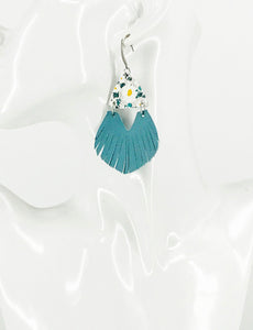 Daisy Leather and Blue Fringe Leather Earrings - E19-2898