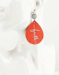 Druzy Agate and Coral Leather "Faith" Earrings - E19-2907
