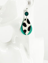 Load image into Gallery viewer, Druzy Agate and Cheetah and Aqua Leather Earrings - E19-2908