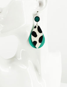 Druzy Agate and Cheetah and Aqua Leather Earrings - E19-2908