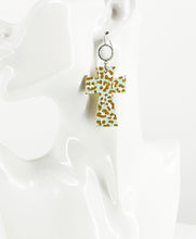 Load image into Gallery viewer, Druzy Agate and Leopard Leather Cross Earrings - E19-2928