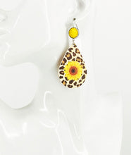 Load image into Gallery viewer, Druzy Agate and Sunflower Leopard Leather Earrings - E19-2935