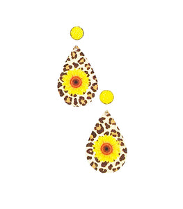 Druzy Agate and Sunflower Leopard Leather Earrings - E19-2935