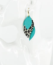 Load image into Gallery viewer, Aqua and Leopard Leather Earrings - E19-2948