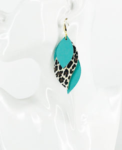 Aqua and Leopard Leather Earrings - E19-2948
