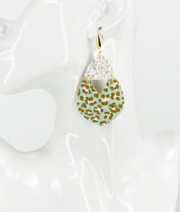 White Chunky Glitter and Leopard Leather Earrings - E19-2954