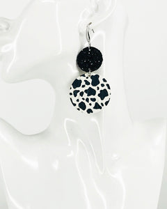 Chunky Glitter and Black & White Spotted Cow Leather Earrings - E19-2959