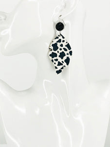 Druzy Agate and Black & White Spotted Cow Leather Earrings - E19-2962