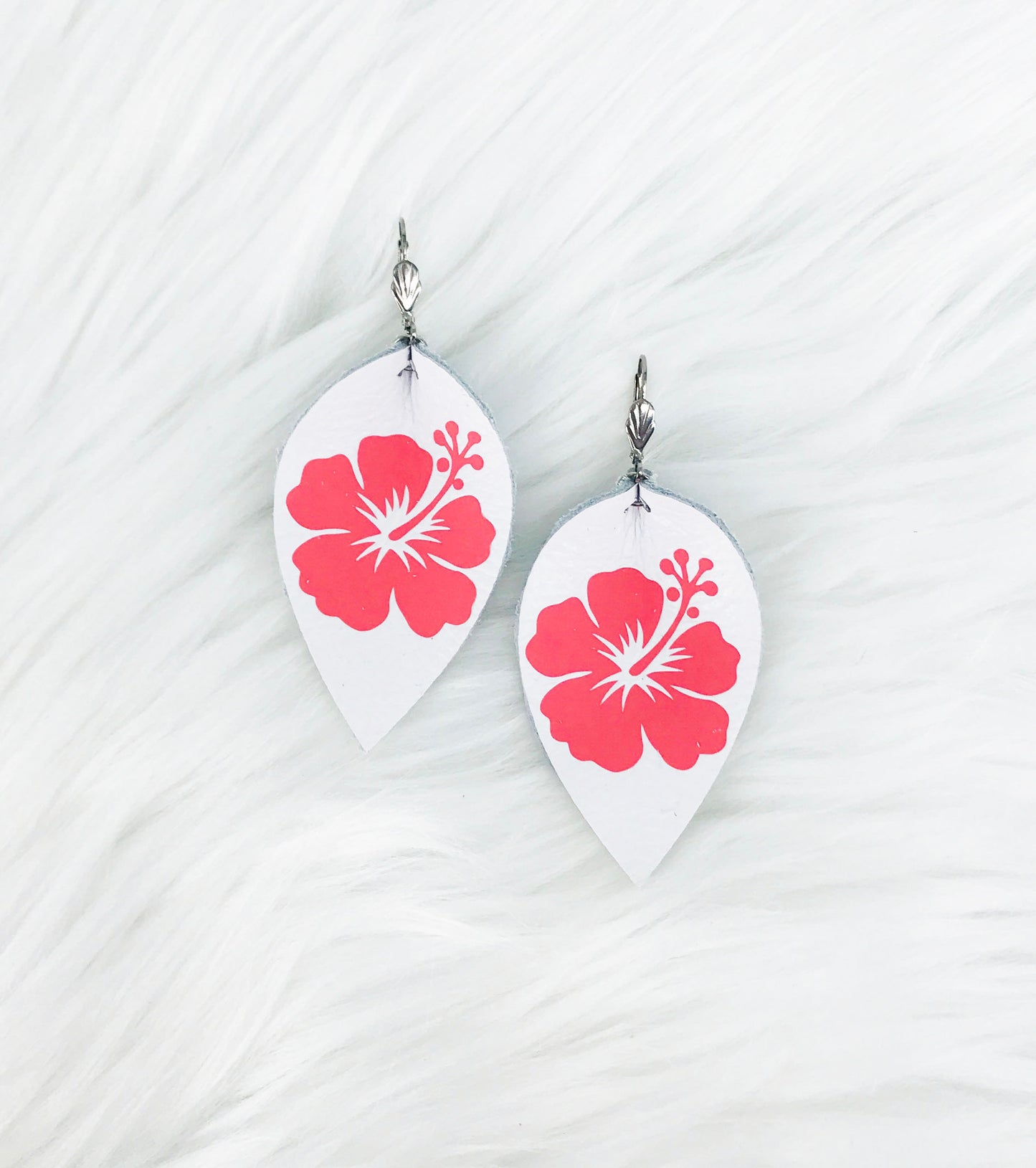 Hibiscus Flower Leather Earrings