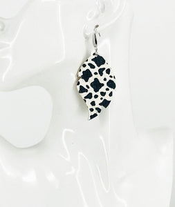 Black & White Spotted Cow Leather Earrings - E19-2966
