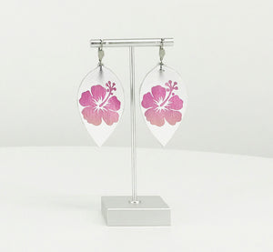 Gradient Color Hibiscus Flower Leather Earrings