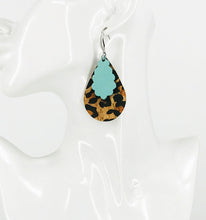 Load image into Gallery viewer, Leopard Cork and Teal Leather Earrings - E19-3005