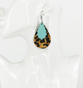 Leopard Cork and Teal Leather Earrings - E19-3005