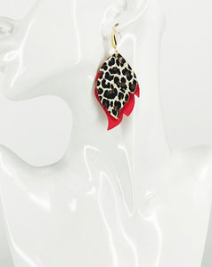 Coral and Cheetah Leather Earrings -E19-3035