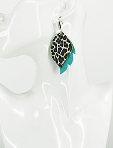 Aqua and Cheetah Leather Earrings - E19-3046