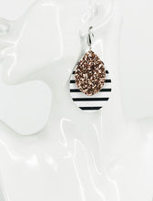 Load image into Gallery viewer, Black and White Stripped Leather and Glitter Earrings - E19-3051