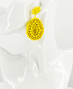 Yellow Bohemian Beaded Teardrop Earrings - E19-3078