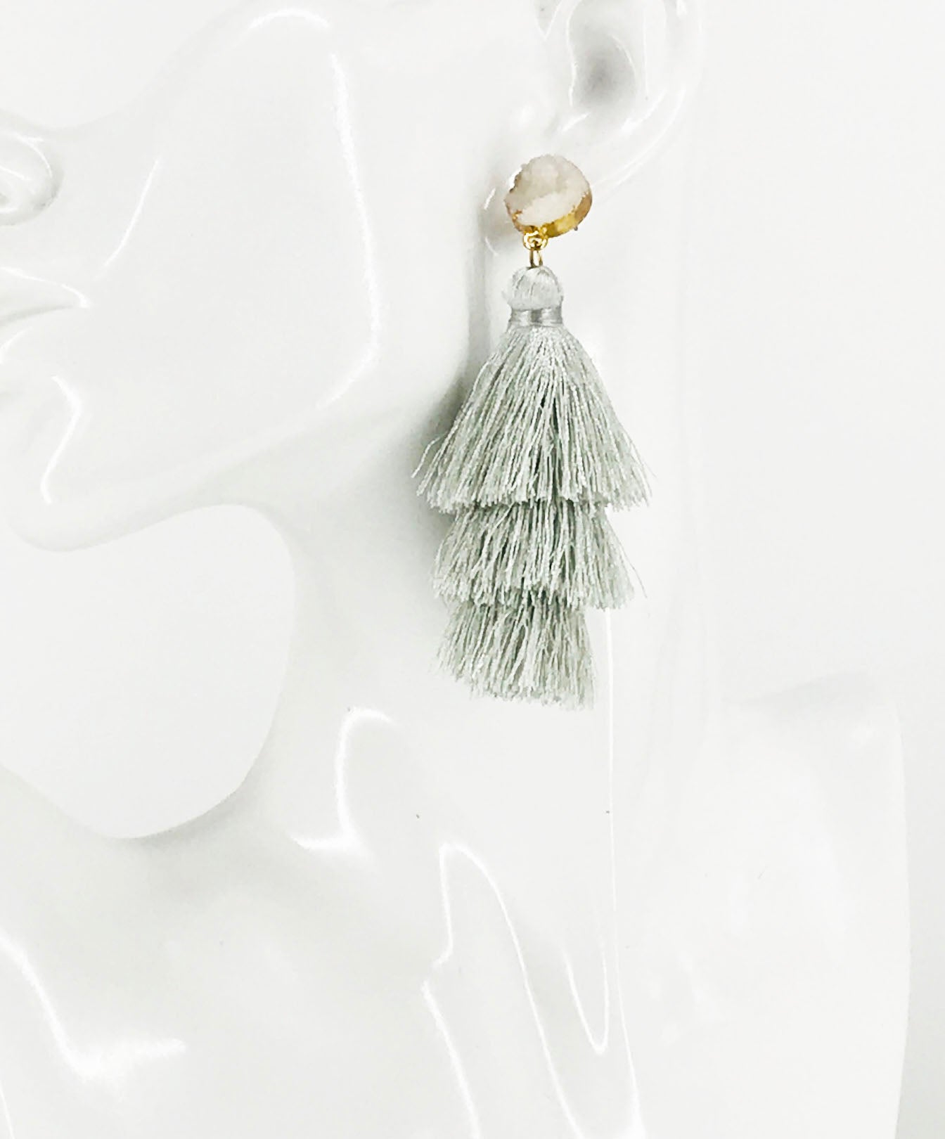 Druzy and Tassel Pendant Stud Earrings - E19-3141