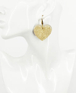 Metallic Gold Hair On Leather Heart Earrings - E19-3501