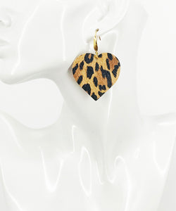 Mini Tan Cheetah Leather Heart Earrings - E19-3546