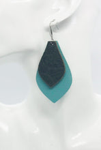Load image into Gallery viewer, Aqua and Brown Embossed Leather Earrings - E19-362