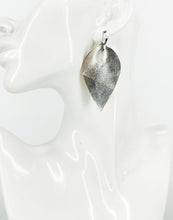 Load image into Gallery viewer, Metallic Silver Pinched Leaf Leather Earrings - E19-3665