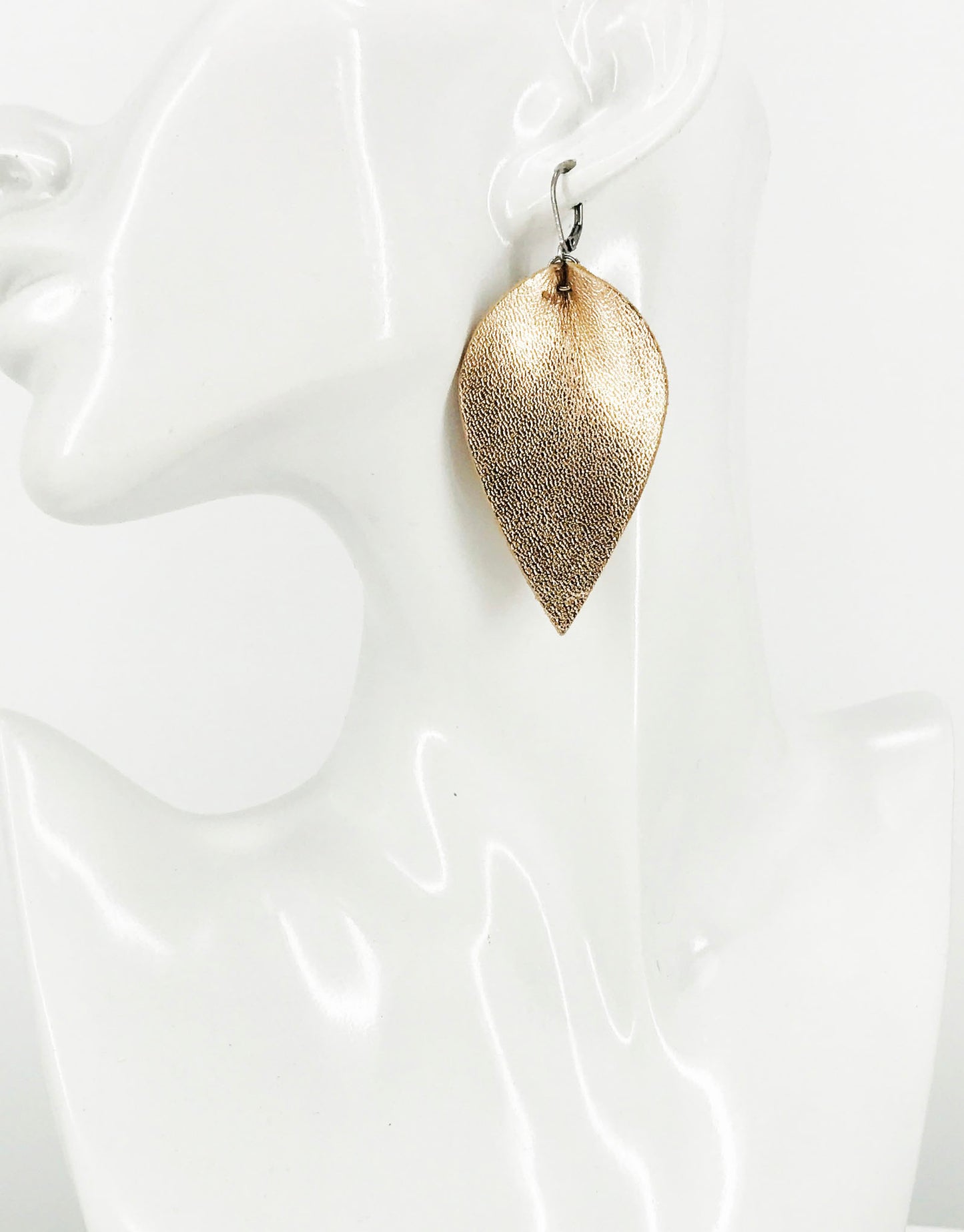 Metallic Rose Gold Pinched Leaf Leather Earrings - E19-3666