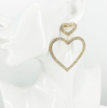 Load image into Gallery viewer, Double Heart Rhinestone Dangle Earrings - E19-3699