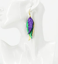 Load image into Gallery viewer, Mardi Gras Themed Genuine Leather Earrings - E19-3835
